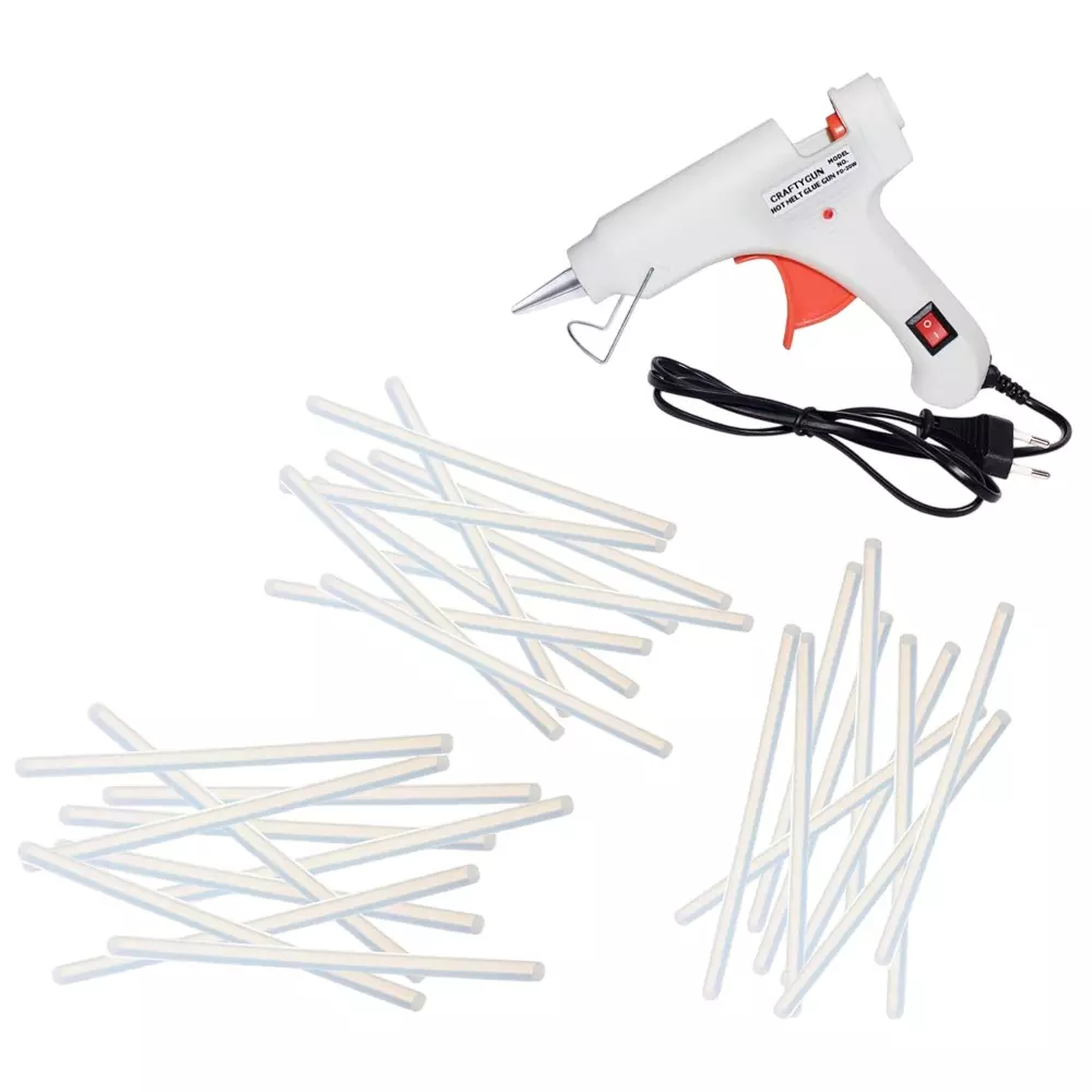 CRAFTYGUN 20 W Standard Temperature Glue Gun with Sticks ON OFF Switch & Indicator 7 mm Stick Diameter White