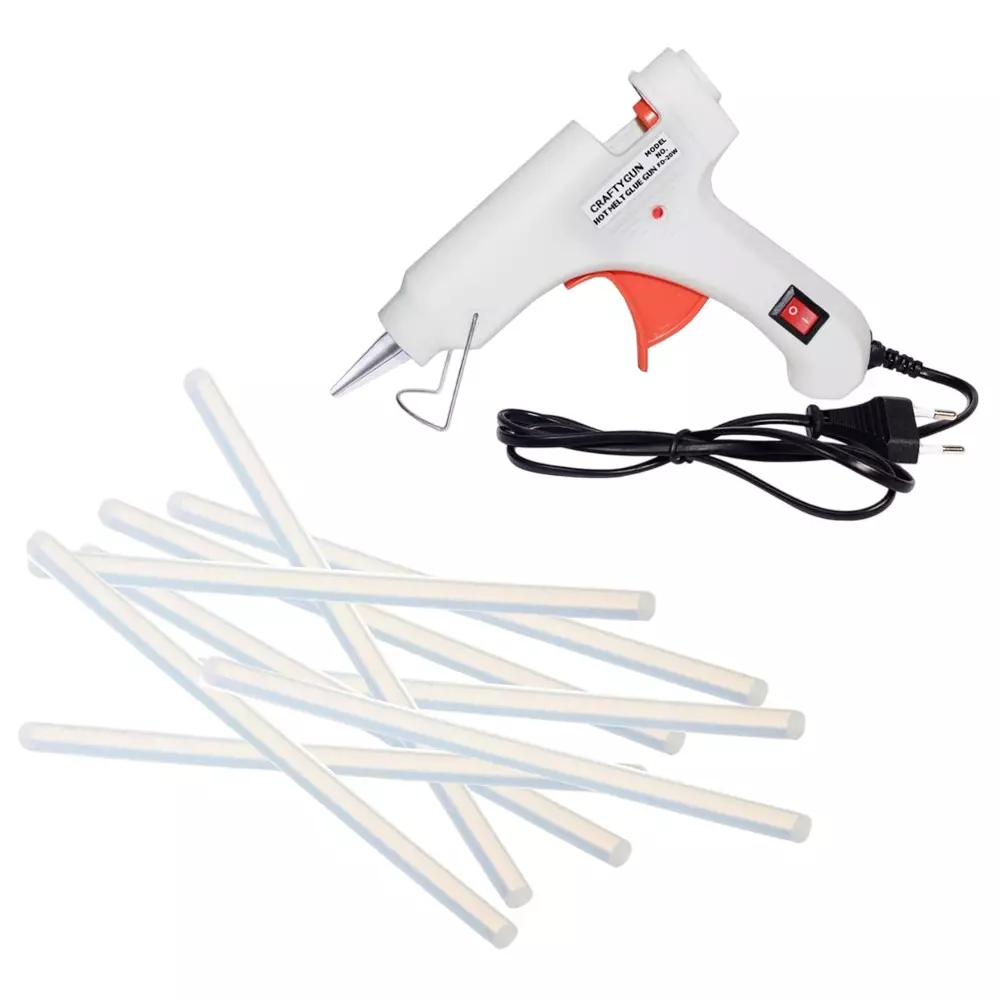 CRAFTYGUN 20 W Glue Gun with 9 Sticks ON OFF Switch & Indicator 7 mm Stick Diameter White, SH_(WHITEE)MINI-20WWT-9-ST