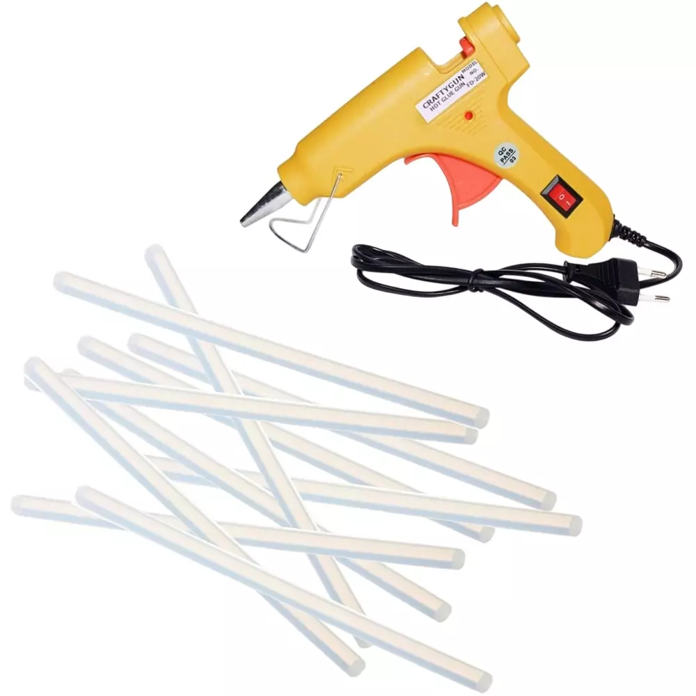 CRAFTYGUN 20 W Standard Temperature Glue Gun with 10 Sticks ON OFF Switch & Indicator 7 mm Stick Diameter Yellow, (YEELOO)MINI-20WWT-10-ST