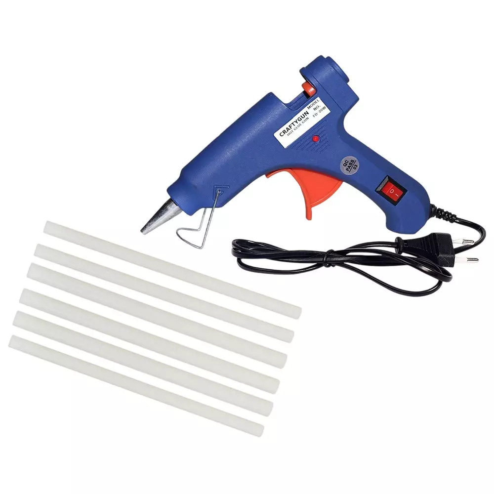 CRAFTYGUN 20 W Standard Temperature Mini Glue Gun with 6 Sticks Blue 7 mm Stick Diameter, BBLLUUEEMINI-6-STKKS