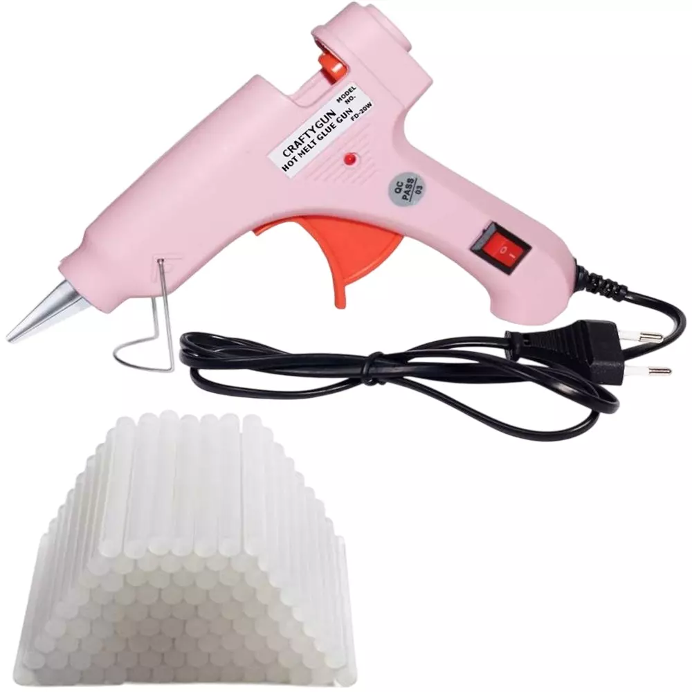 CRAFTYGUN 20 W Mini Glue Gun with 50 Sticks Pink 7 mm Stick Diameter, SH_PPIINK--MINI-50-STKKS-20WT