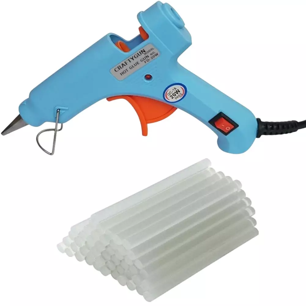 CRAFTYGUN 20 W Standard Temperature Mini Glue Gun with 25 Sticks Sky Blue 7 mm Stick Diameter, SSKYBLU--MINI-25-STKKS-20WT