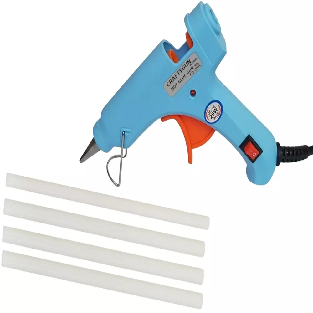 CRAFTYGUN 20 W Standard Temperature Mini Glue Gun with 4 Sticks Sky Blue 7 mm Stick Diameter, SSKYBLU--MINI-4-STKKS-20WT