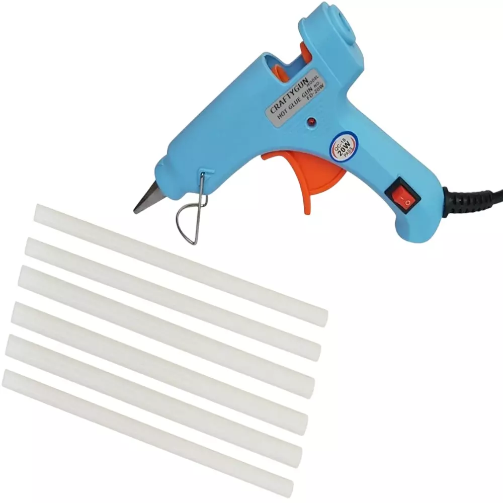CRAFTYGUN 20 W Mini Glue Gun with 6 Sticks Sky Blue 7 mm Stick Diameter, SH_SSKYBLU--MINI-6-STKKS-20WT