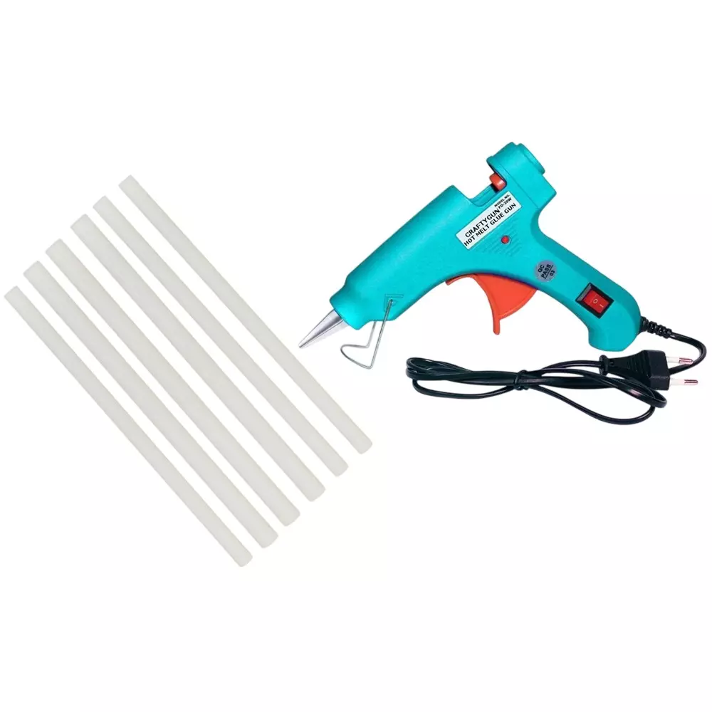 CRAFTYGUN 20 W Standard Temperature Mini Glue Gun with 6 Sticks Turquoise 7 mm Stick Diameter, TURQISS--MINI-6-STKKS-20WT