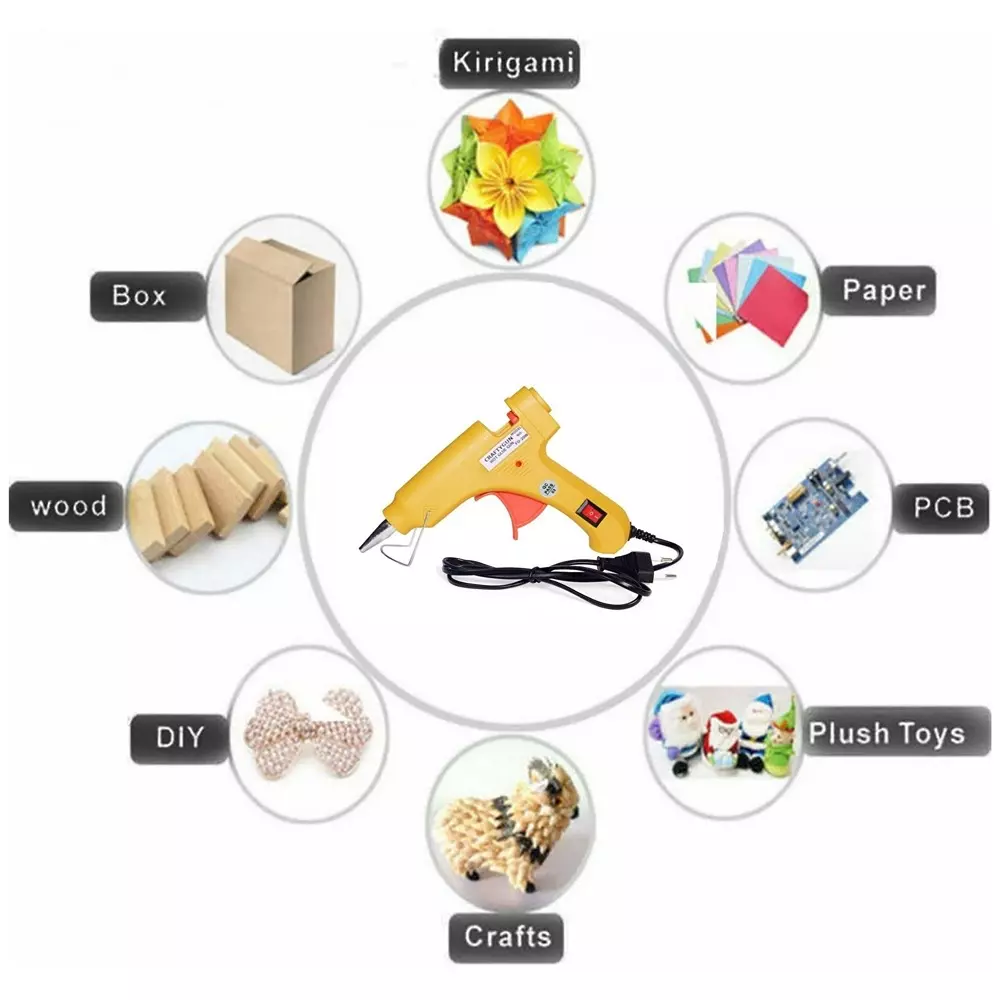 CRAFTYGUN 20 W Mini Glue Gun with 7 Sticks Yellow 7 mm Stick Diameter, SH_YELOWW--MINI-7-STKKS-20WT
