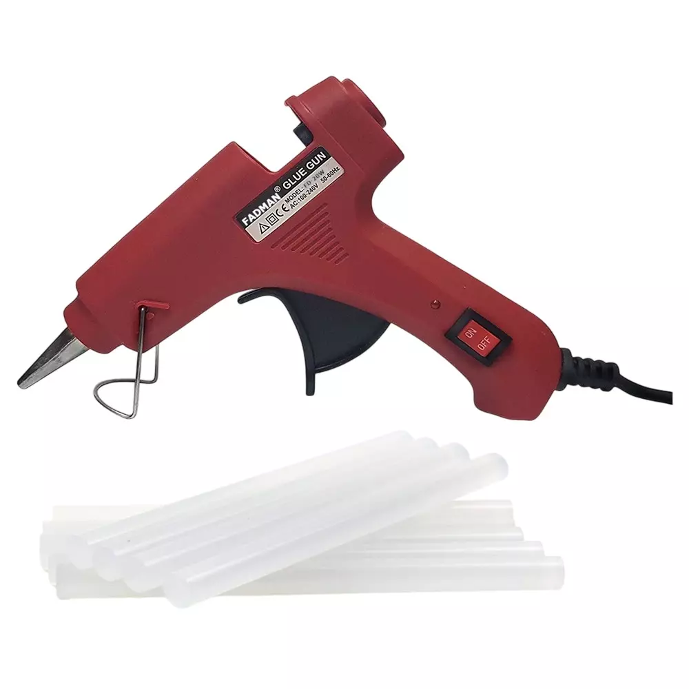 Fadman 20 W Standard Temperature Hot Melt Mini Glue Gun with 8 Stick Red 7 mm Stick Dia., 56-Redmini-20wt-8-St