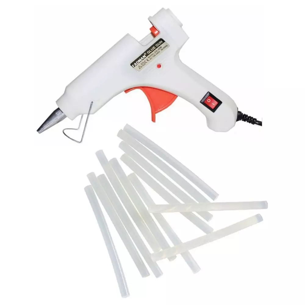 Fadman 20 W Standard Temperature Hot Melt Mini Glue Gun with 12 Stick White 7 mm Stick Dia., 43-Whitemini-20wt-12-St
