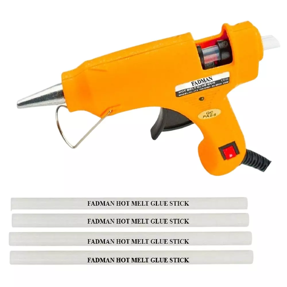 Fadman 20 W Standard Temperature Hot Melt Mini Glue Gun with 4 Stick Yellow 7 mm Stick Dia., yellow20wttmini4s