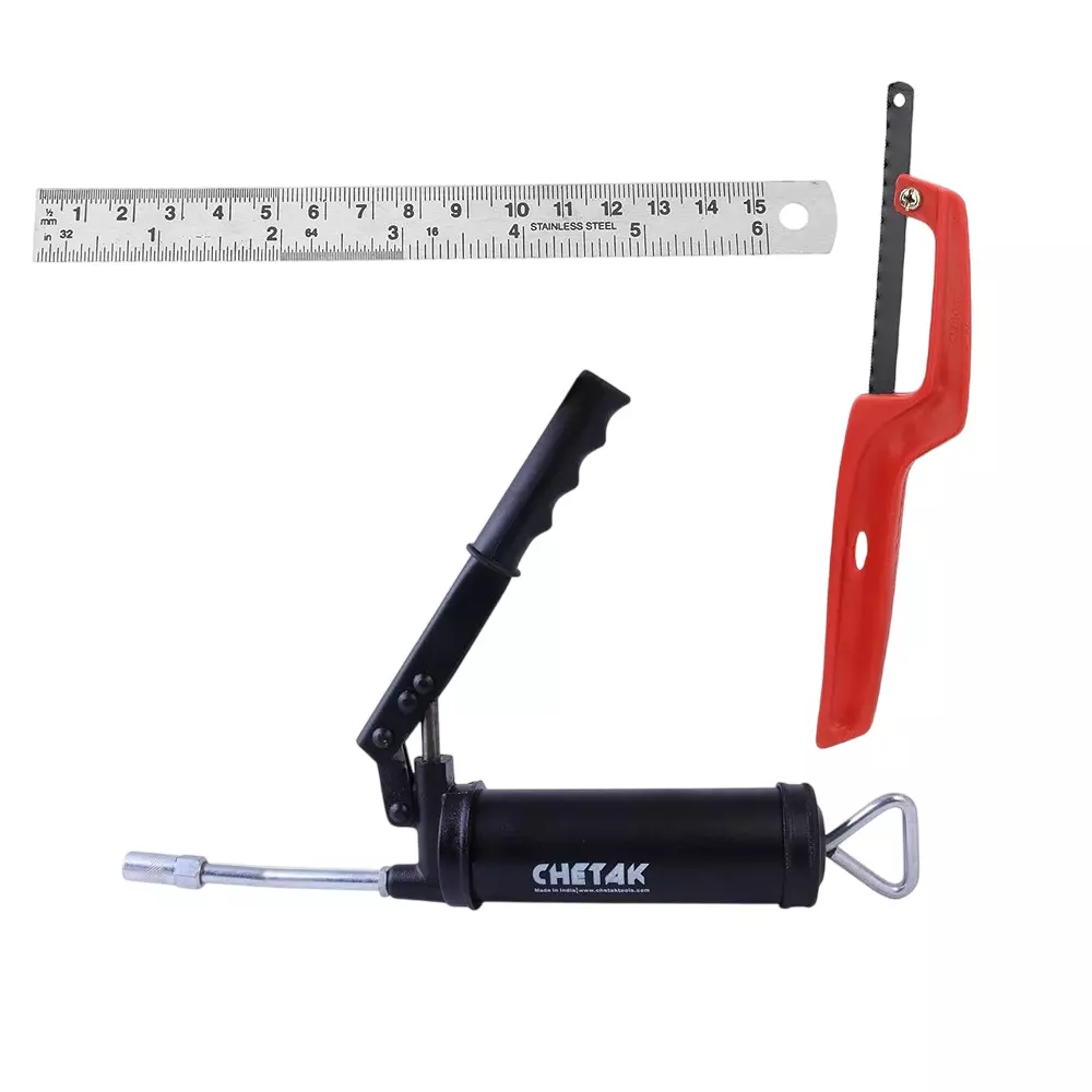 GENERIC 1000g Lever Type Grease Gun with Mini Hacksaw & 152 mm (6 inch) Steel Scale