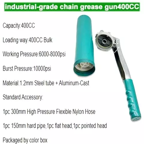 Malfah Enterprises Chain Grease Gun 400 cc Aluminium 10000 PSI Green & Silver, 103107
