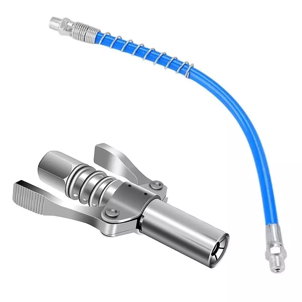 Veltrix Grease Gun Coupler with 10000 PSI 30 cm Flex Hose, Quick Release Locking Nozzle, 1/8 inch NPT for Manual, Air & Electric Grease Guns