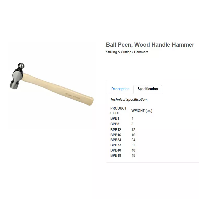 blue-point-ball-pein-hammer-with-wooden-handle-steel-head-and-680-g-24-oz-size-bpb24