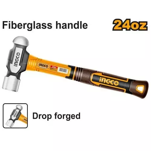 Ingco Ball Pein Hammer 660 g and Innovative Drop Forged Hammer Head with Strong 3 Color Fiberglass Handle, HBPH81024