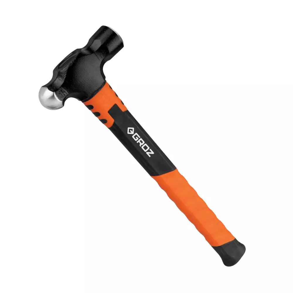 Groz Ball Pein Hammer Fiberglass Handle 50–58 HRC Hardness 1.134 Kg Head Weight Black & Orange, BPFG/40/16