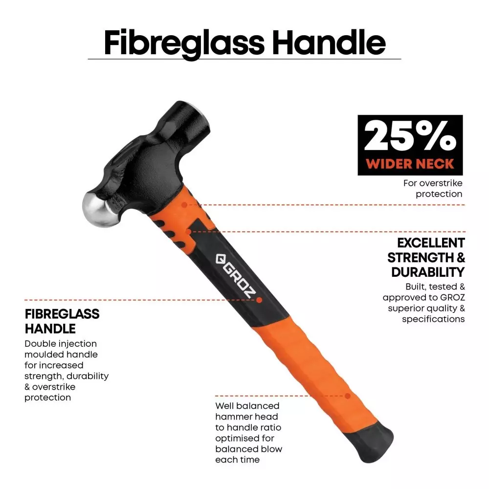 groz-ball-pein-hammer-fiberglass-handle-5058-hrc-hardness-1134-kg-head-weight-black-orange-bpfg4016