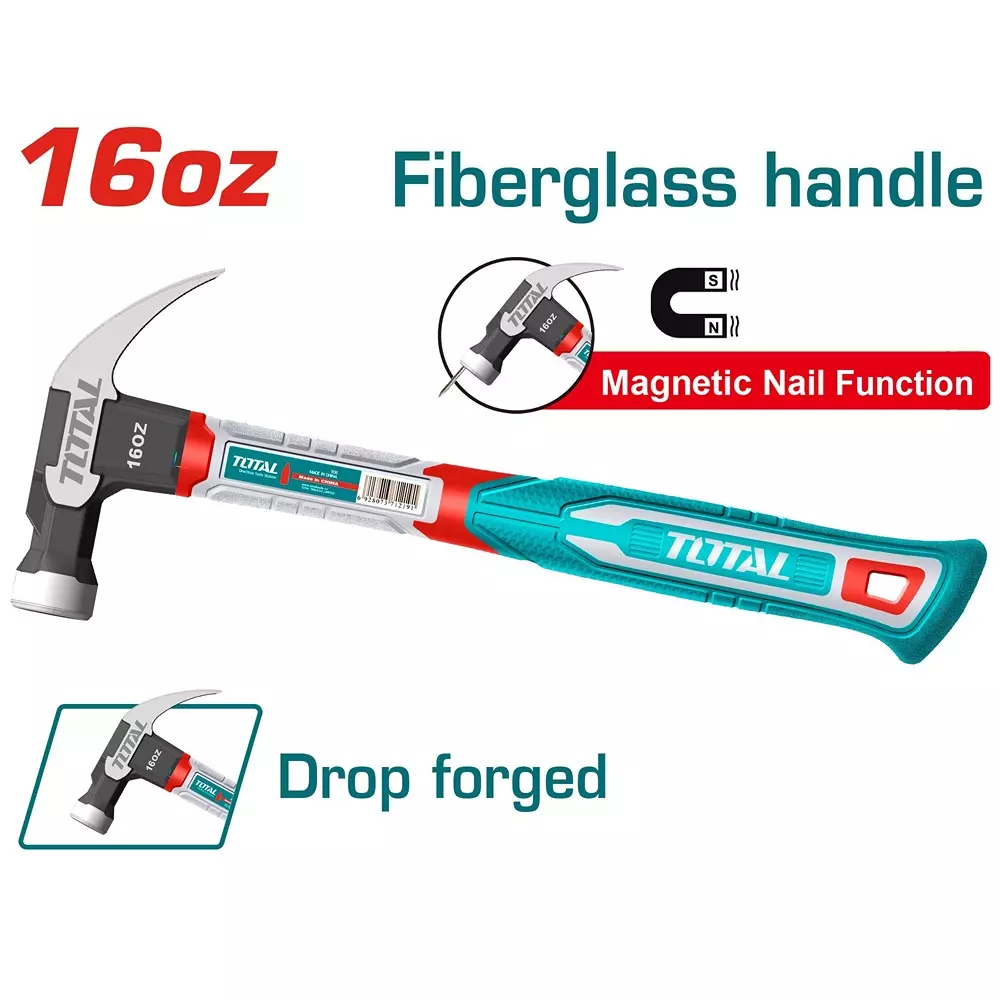 total-claw-hammer-drop-forged-carbon-steel-head-with-magnetic-nail-holder-fiberglass-handle-16-oz-450-g-thch61016