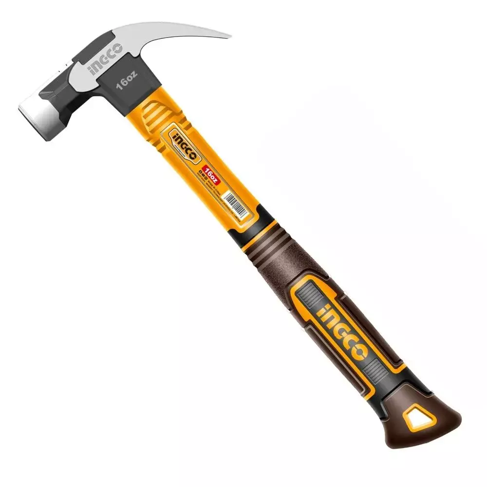 Ingco Claw Hammer with 3 Color Fiberglass Handle and 450 g Innovated Drop-Forged Head, HCH81016