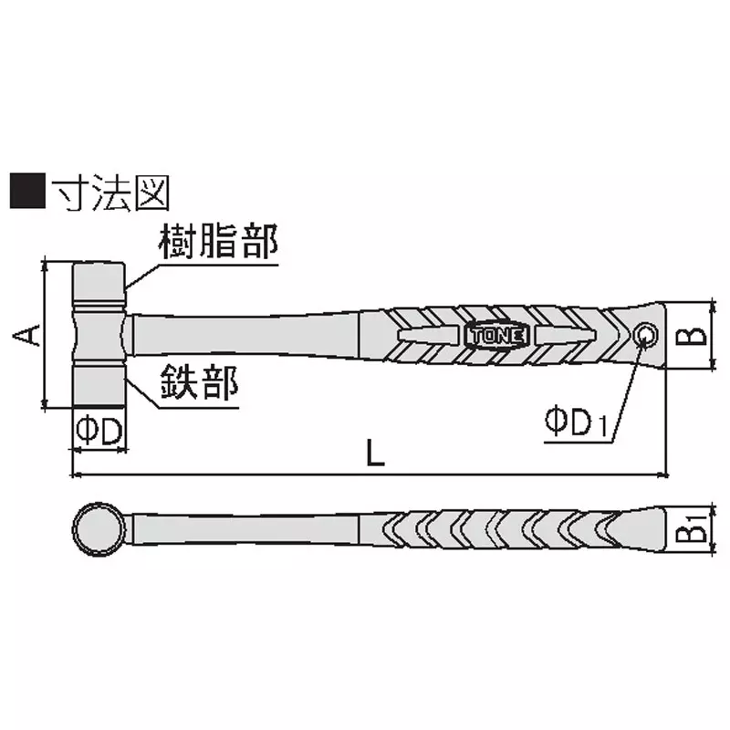 TONE Combination Hammer Fiberglass Handle Steel Head 300 Length, BHAC-10