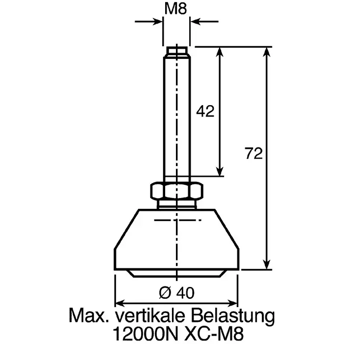 FlexLink M8 Thread Adjustable Foot 11 mm Groove, XCFS 8X40X43
