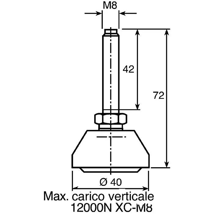 FlexLink M8 Thread Adjustable Foot 11 mm Groove, XCFS 8X40X43
