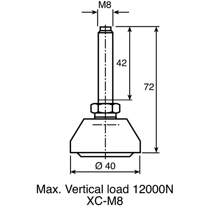FlexLink M12 Thread Adjustable Foot 11 mm Groove, XCFS 12X60X71