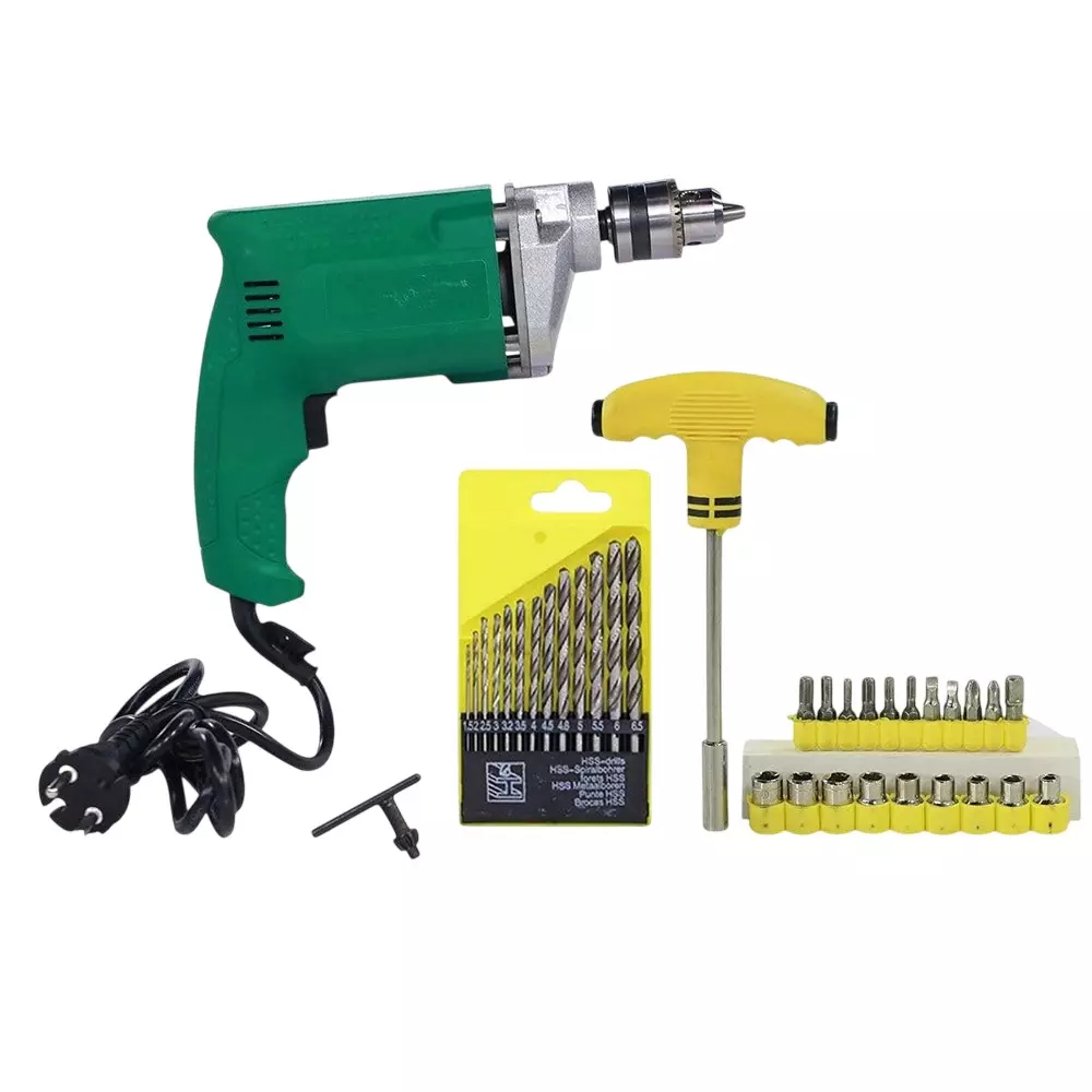Shopper52 High-Speed Drilling Machine 10 mm Chuck Size 2600 RPM with 13 Pcs Drill Bit Set & 21 Pcs Toolkit Screwdriver Set