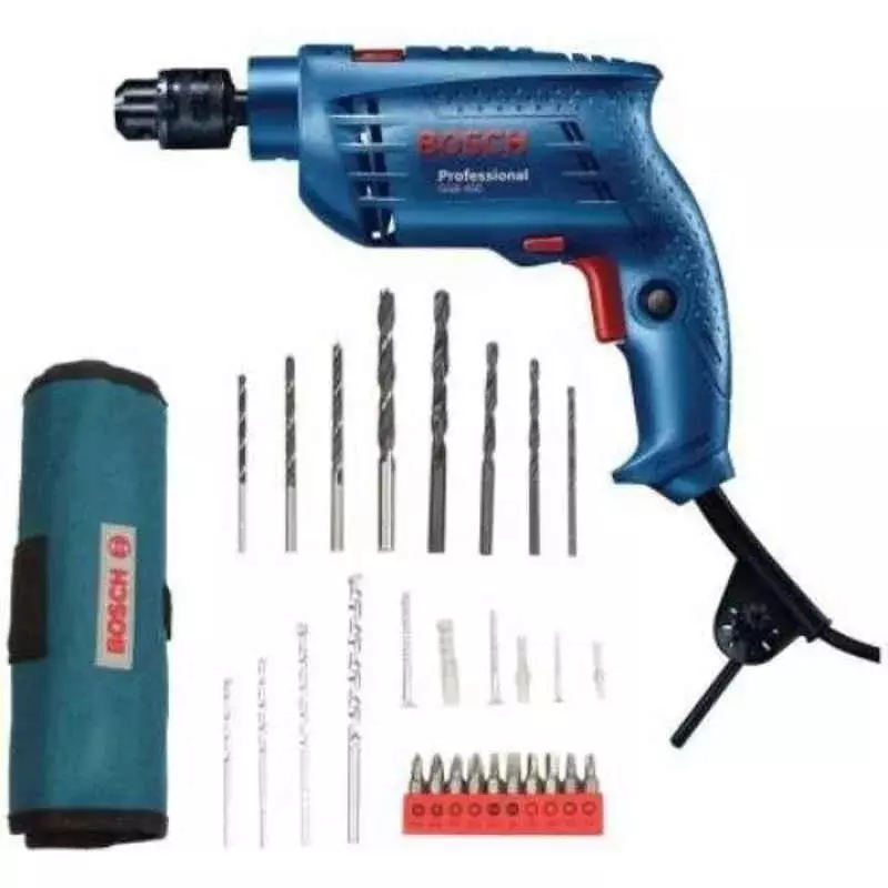 Bosch 53 Pcs Electric Drill Machines Pistol Grip 2600 RPM No Load Speed 450 W Power, GSB 450