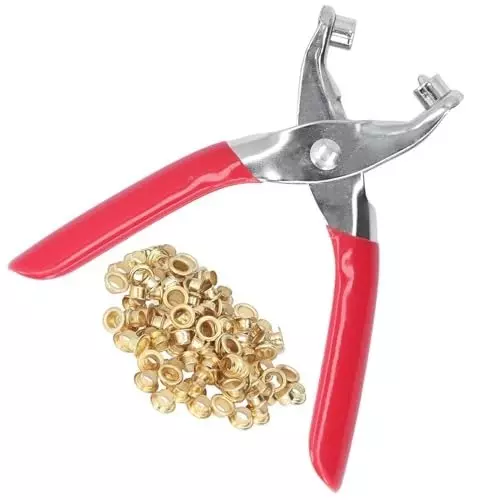 GENERIC Grommet Eyelet Plier Set Metal Red & Silver 4 mm Capacity (1 Kit)