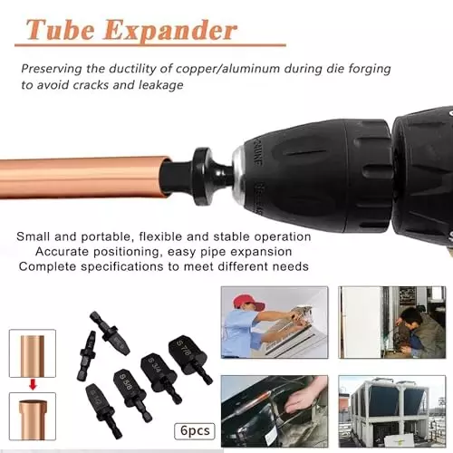 Malfah Enterprises Tube Expander 1/4, 3/8, 1/2, 5/8, 3/4, 7/8 inch Hex Shank Alloy Steel (Pack of 6)