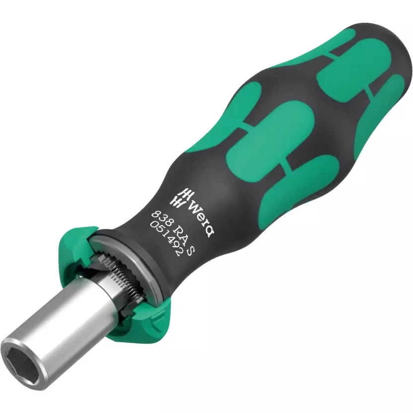Wera 838 RA S Bit Holding Handle With Ratchet Functionality 1/4 inch (6.35 mm) External Hexagon Drive and Kraftform Handle, 5051492001