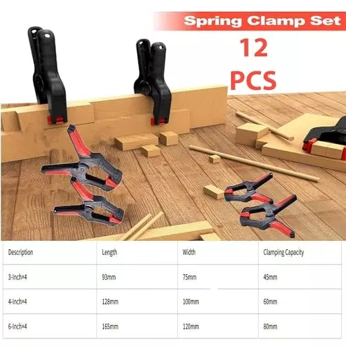 Malfah Enterprises Spring Clamp Set 3, 4, 6 inch Nylon Plastic Clips Anti-Slip Handles, SC-249112 (Pack of 12)