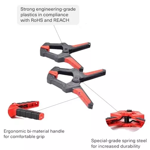 Malfah Enterprises Spring Clamp Set 3, 4, 6 inch Nylon Plastic Clips Anti-Slip Handles, SC-249112 (Pack of 12)