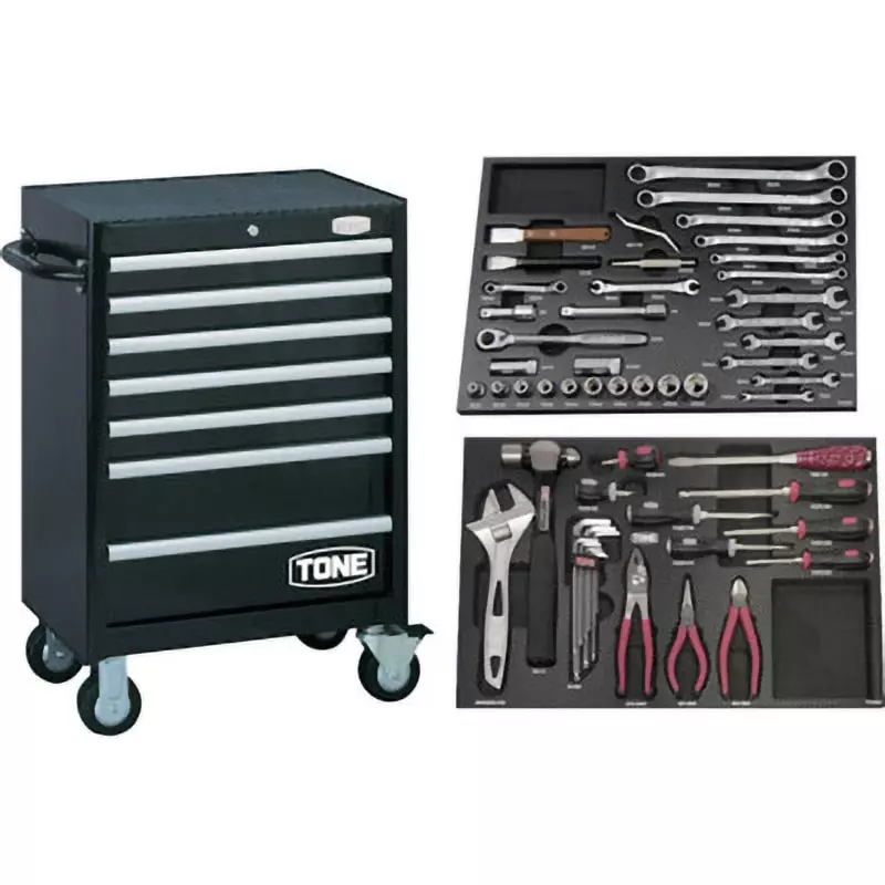 TONE Tool Cabinet Set For Maintenance, Carbon Fiber Tray, 12.7 Sq m, 56 Pcs Set, TCA412SV (56 Pcs Set)