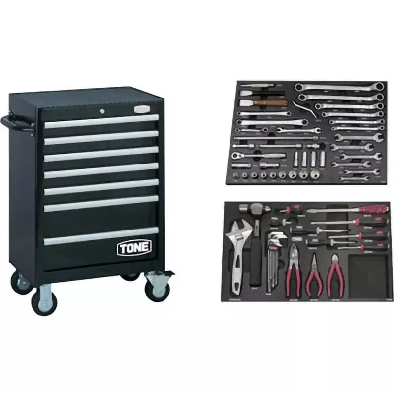 TONE Tool Cabinet Set For Mechanics With Carbon Fiber Tray, 9.5 Sq m, 63 Pcs Set, TCA312SV (63 Pcs Set)