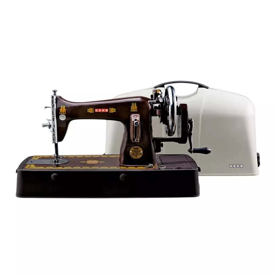Usha Bandhan DLX Manual Sewing Machine with Cover Straight Stitch Closed Type Shuttle Race Brown