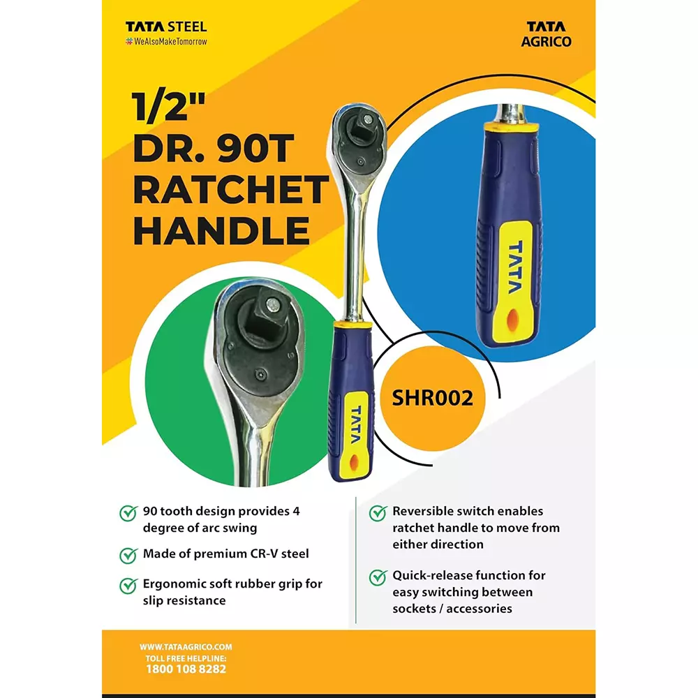 tata-agrico-12-inch-127-mm-drive-90t-ratchet-handle-used-as-socket-accessory-for-diy-home-professional-use-shr002-pack-of-5-pcs