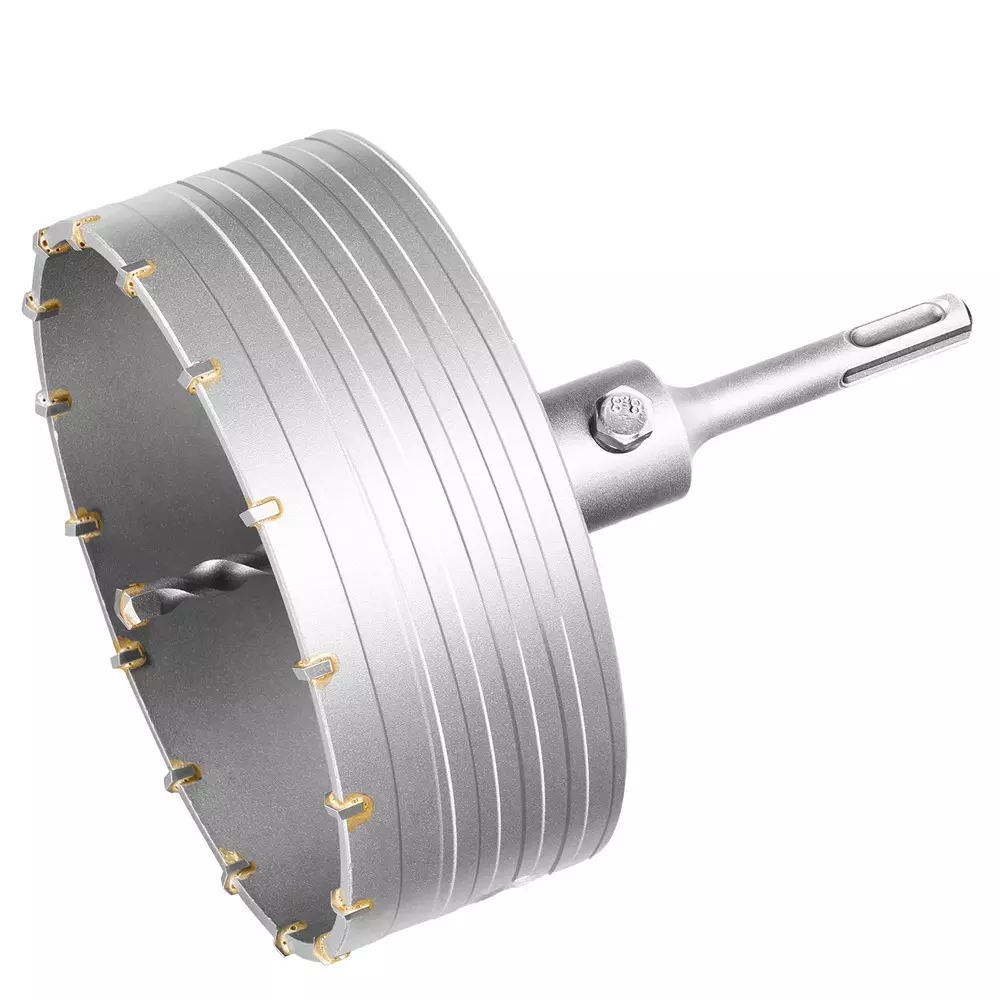 Total Hole Core Bit with Adaptor, 16 Pcs Blades and 8x110 mm Masonry Drill Bit 150 mm Diameter, TAC4301501