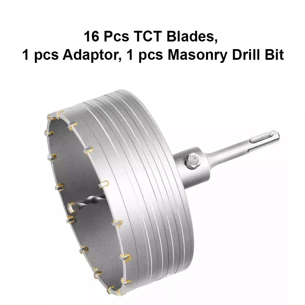 Total Hole Core Bit with Adaptor, 16 Pcs Blades and 8x110 mm Masonry Drill Bit 150 mm Diameter, TAC4301501