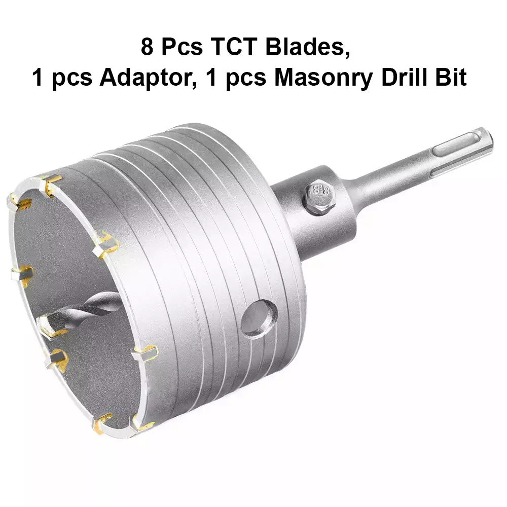 Total Hole Core Bit with Adaptor, 8 Pcs Blades and 8x110 mm Masonry Drill Bit 85 mm Diameter, TAC430851