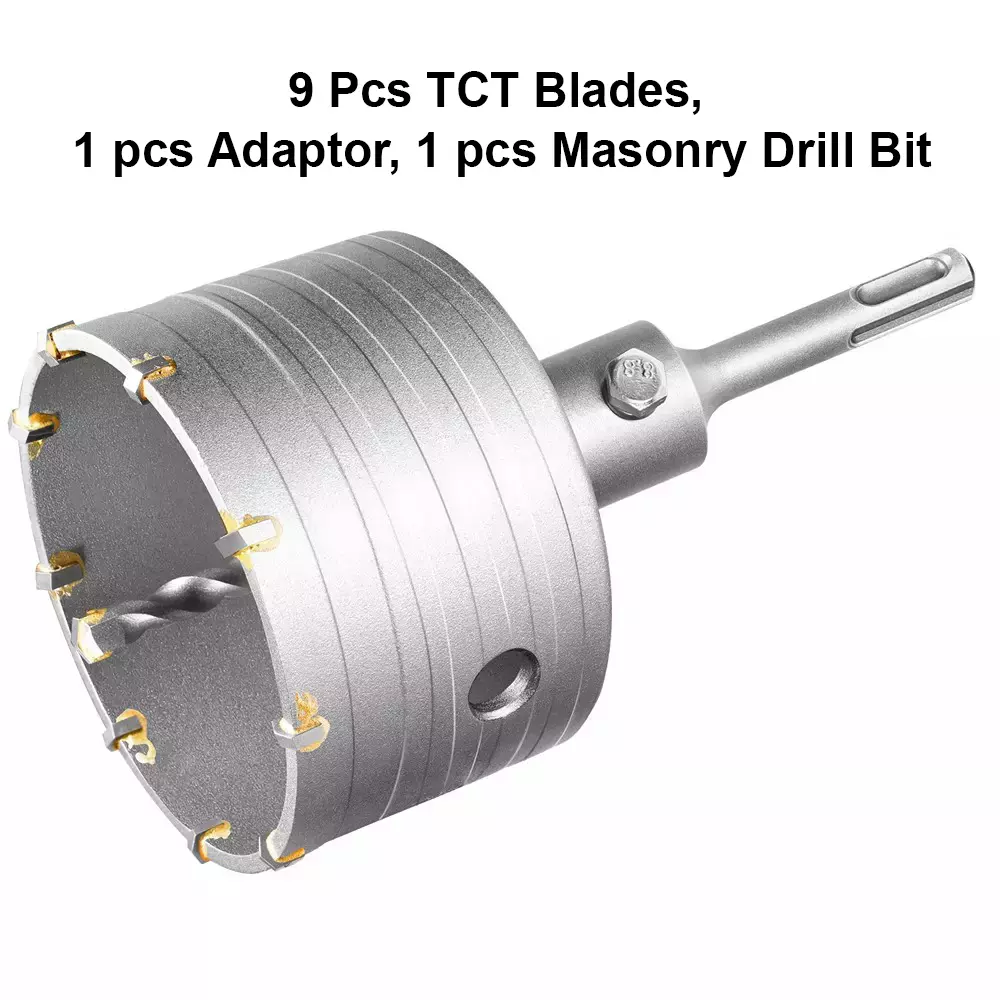 Total Hole Core Bit with Adaptor, 9 Pcs Blades and 8x110 mm Masonry Drill Bit 90 mm Diameter, TAC430901