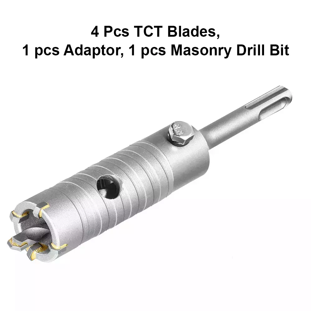 Total Hole Core Bit with Adaptor, 4 Pcs Blades and 8x110 mm Masonry Drill Bit 30 mm Diameter, TAC430301