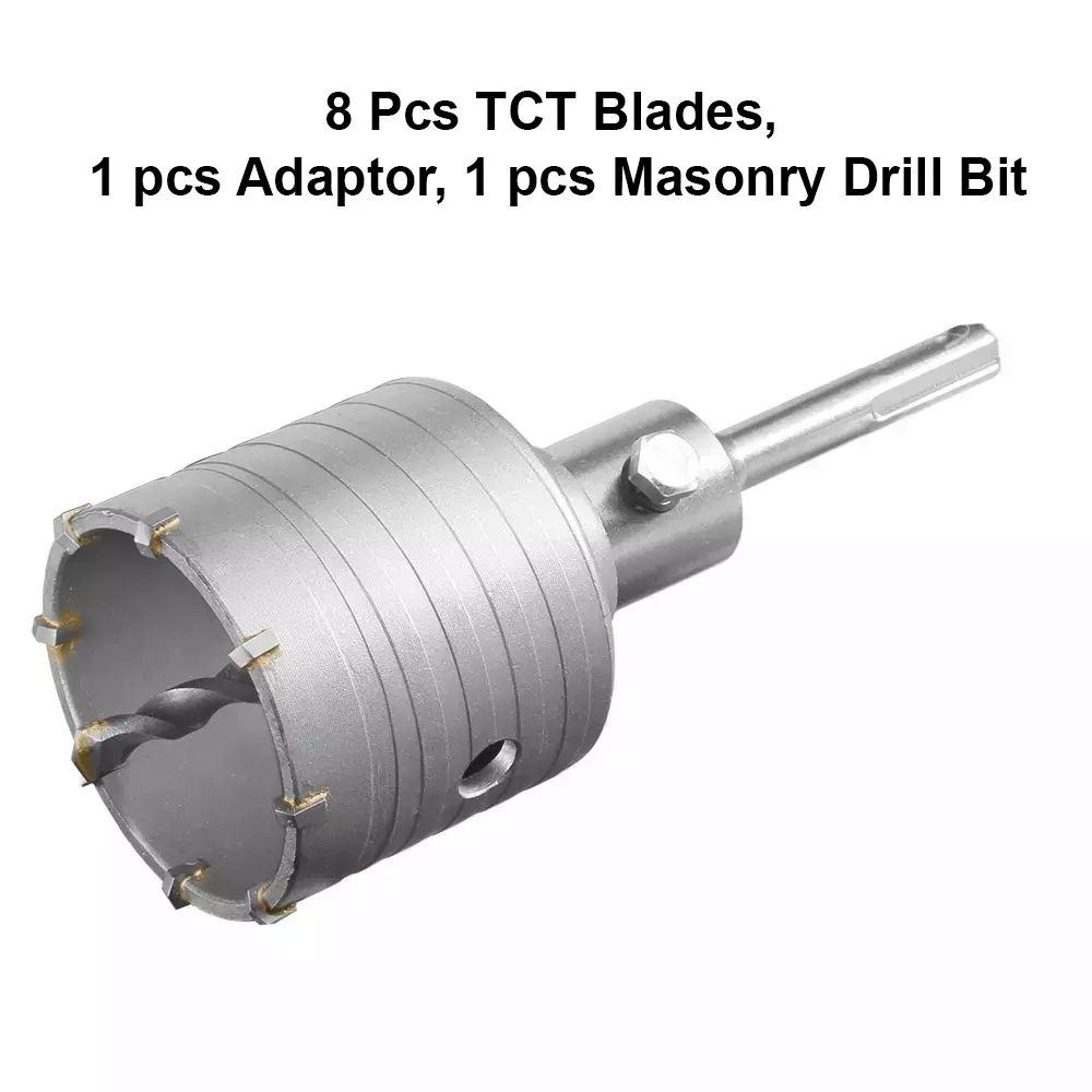 Total Hole Core Bit with Adaptor, 8 Pcs Blades and 8x110 mm Masonry Drill Bit 75 mm Diameter, TAC430751