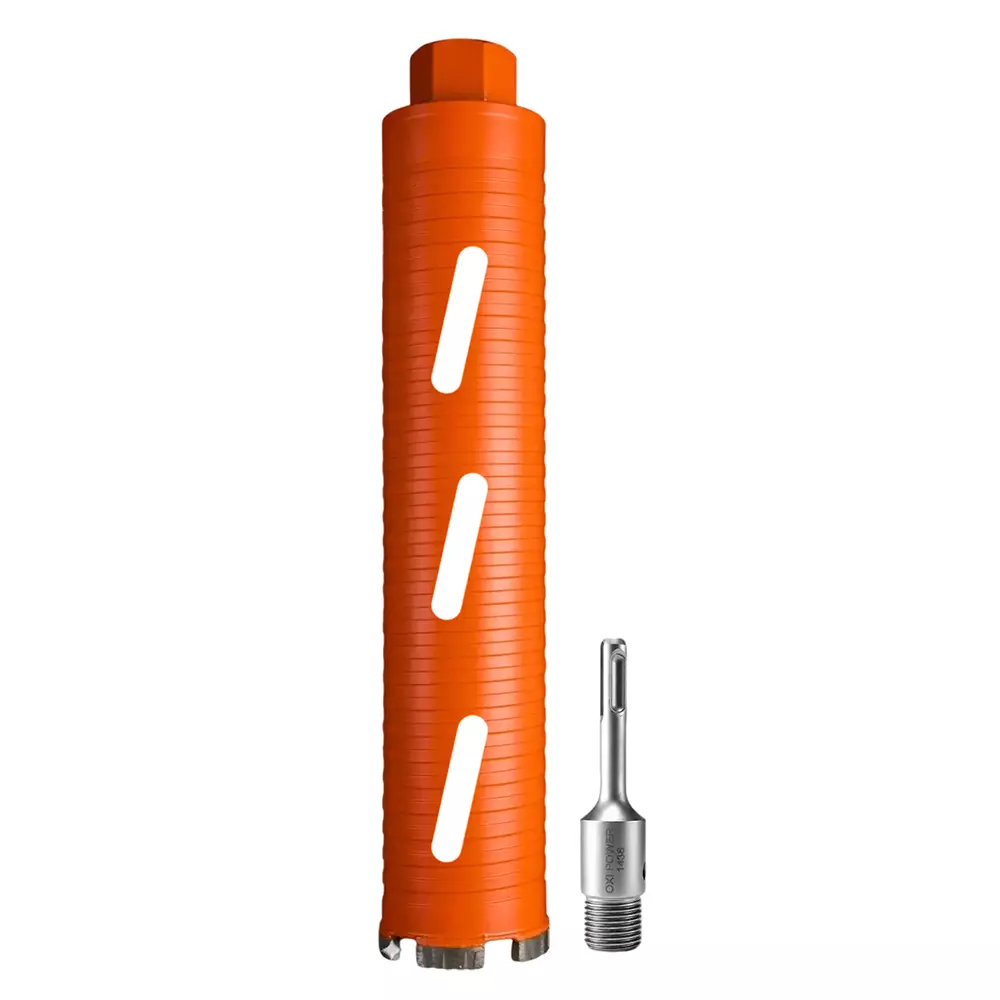 OXI POWER Dry Concrete Core Bit 63 × 370 mm with 2-26 Adaptor 22 × 110 mm for Concrete and Brick, 1890 & 1438