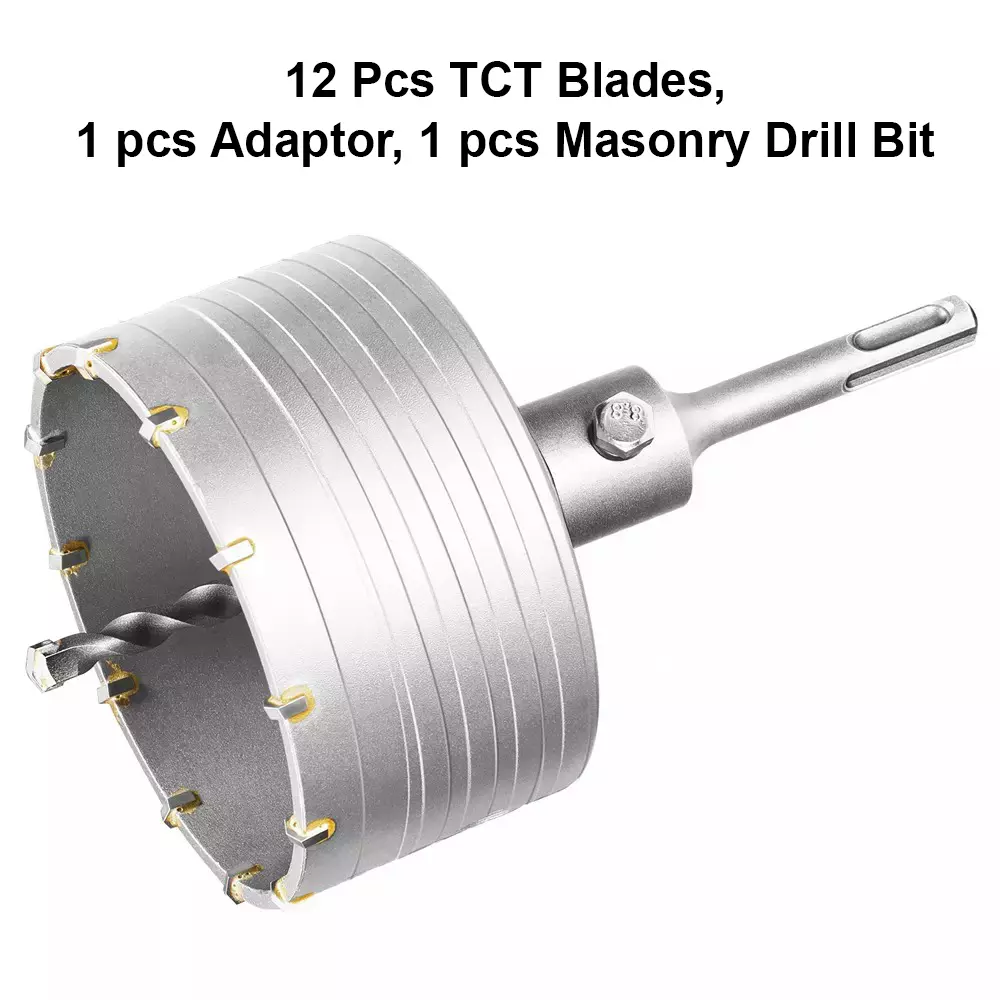 Total Hole Core Bit with Adaptor, 12 Pcs Blades and 8x110 mm Masonry Drill Bit 105 mm Diameter, TAC4301051