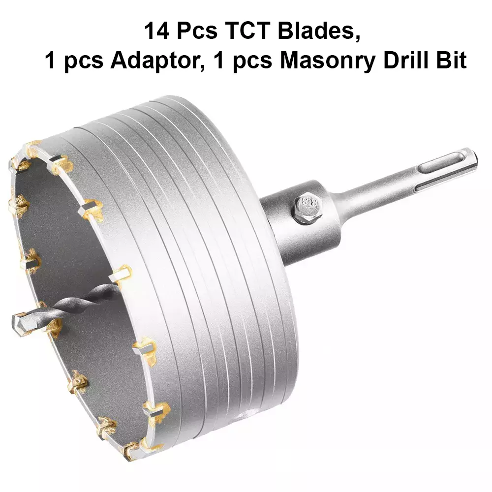Total Hole Core Bit with Adaptor, 14 Pcs Blades and 8x110 mm Masonry Drill Bit 120 mm Diameter, TAC4301201