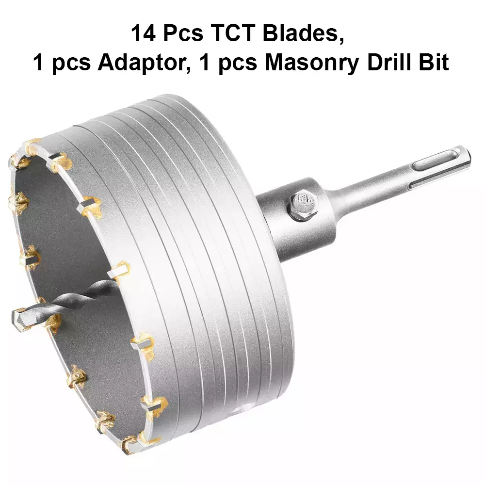 Total Hole Core Bit with Adaptor, 14 Pcs Blades and 8x110 mm Masonry Drill Bit 125 mm Diameter, TAC4301251