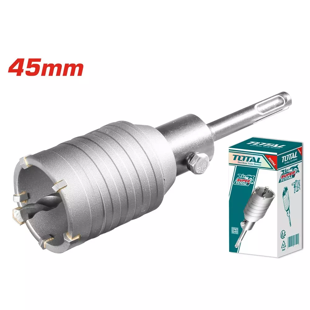 Total Hole Core Bit with Adaptor, 5 Pcs Blades and 8x110 mm Masonry Drill Bit 45 mm Diameter, TAC430451