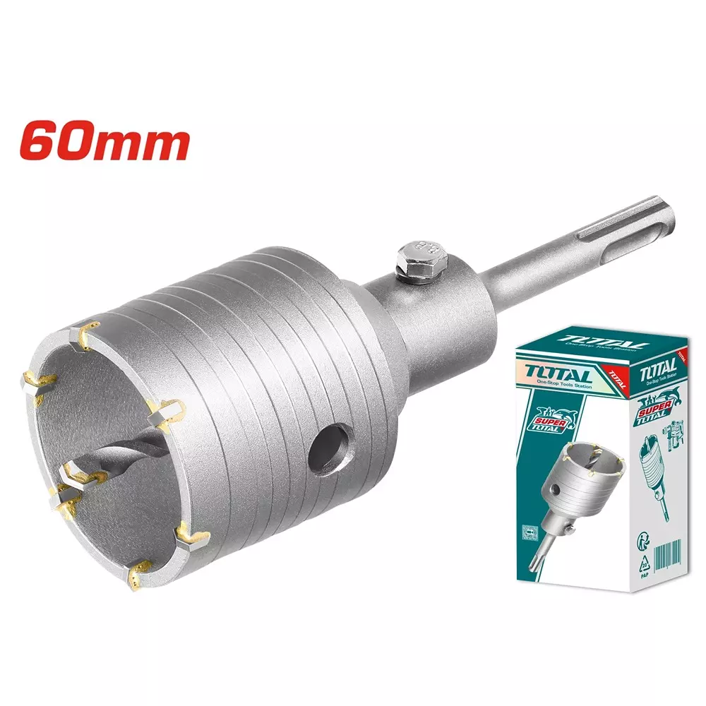 Total Hole Core Bit with Adaptor, 6 Pcs Blades and 8x110 mm Masonry Drill Bit 60 mm Diameter, TAC430601