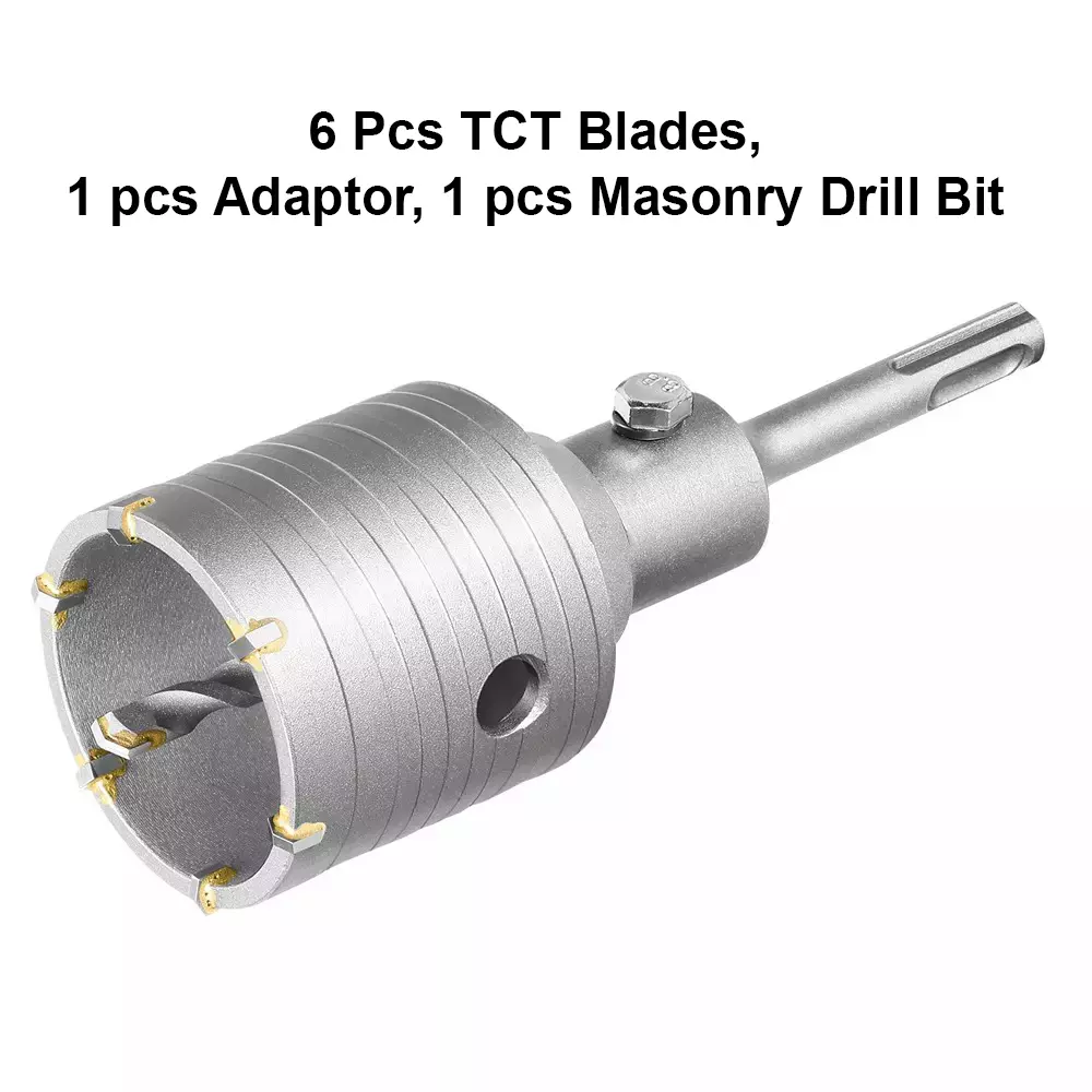 Total Hole Core Bit with Adaptor, 6 Pcs Blades and 8x110 mm Masonry Drill Bit 60 mm Diameter, TAC430601